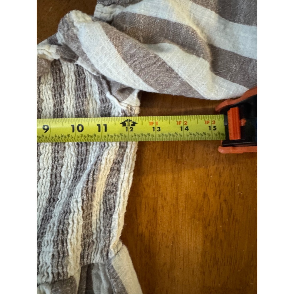Saints & Hearts Tan White Striped Smocked Puff Sleeve Midi Dress Size Small - Picture 6 of 8